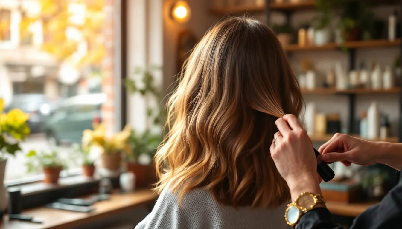Best Hairstyles For Over 50s UK — A stylist applying subtle caramel highlights to a woman's shoulder-length hair i Best Hairstyles For Over 50s UK — A stylist applying subtle caramel highlights to a woman's shoulder-length hair i