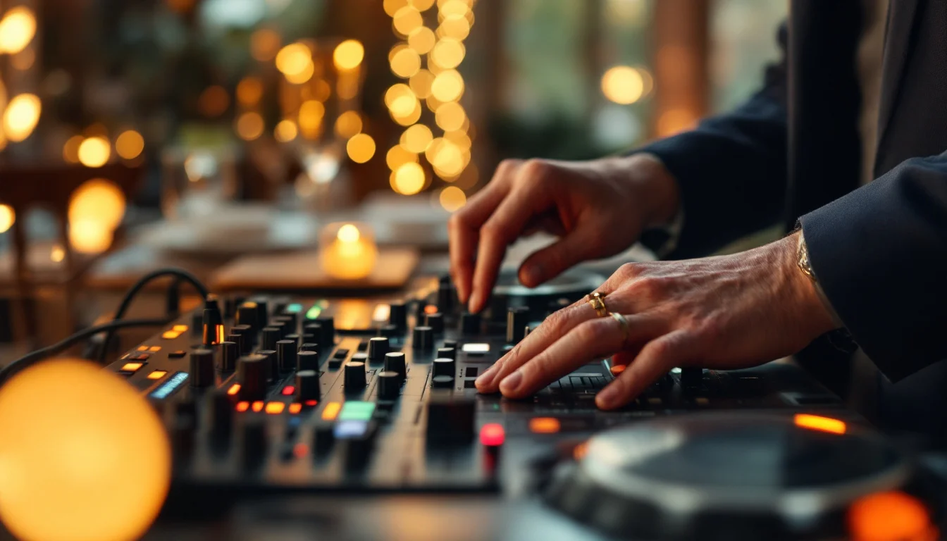 How To Choose A Mobile Disco UK — A mobile DJ setting up professional sound and disco lighting equipment at an ele