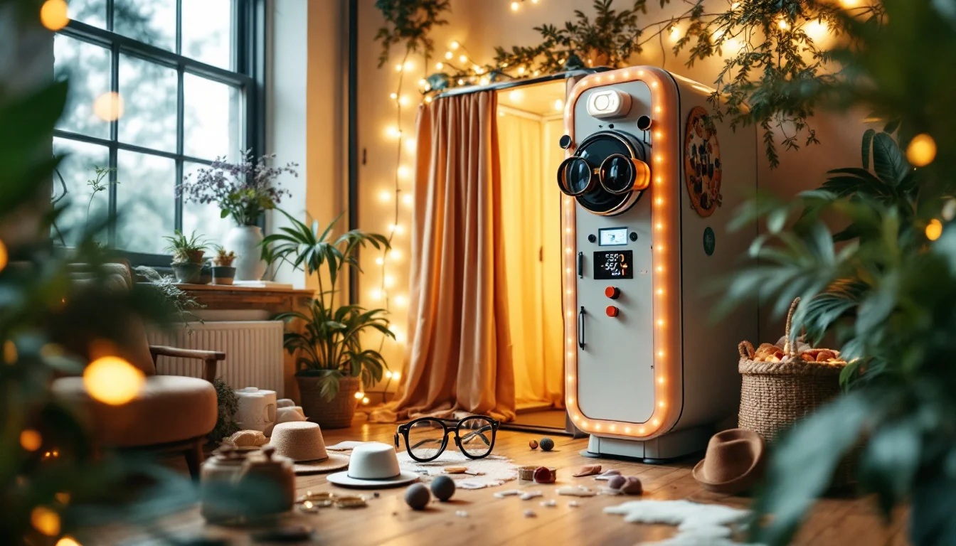 Wedding Entertainment Ideas UK — Guests laughing and posing with playful props in a modern 360-degree photo booth